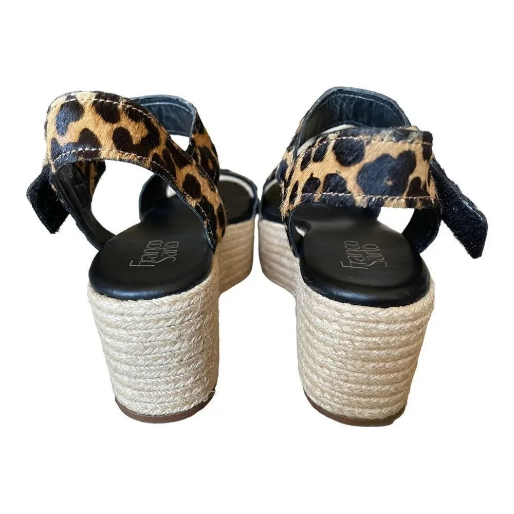 Franco Sarto Espadrille Platform Sandals Leopard Print Ankle Strap Wm Size 8 EUC